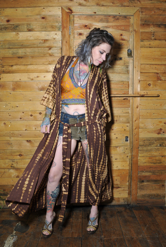 Tie Dye Kimono in Brown and Gold