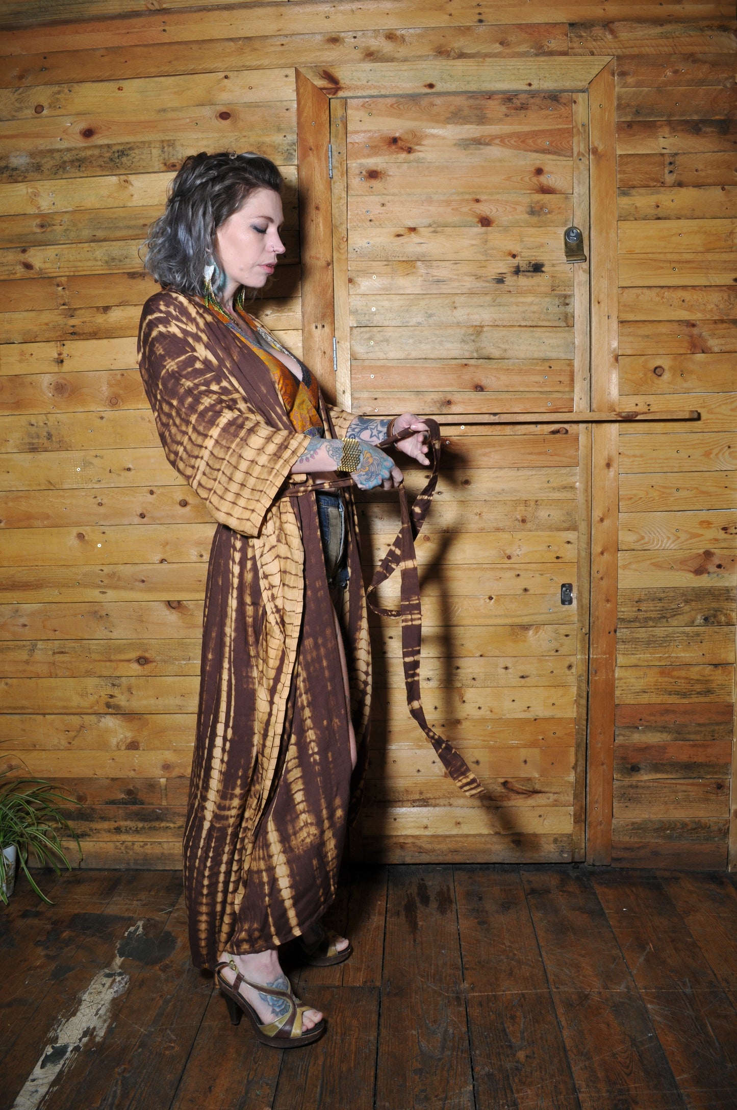 Tie Dye Kimono in Brown and Gold
