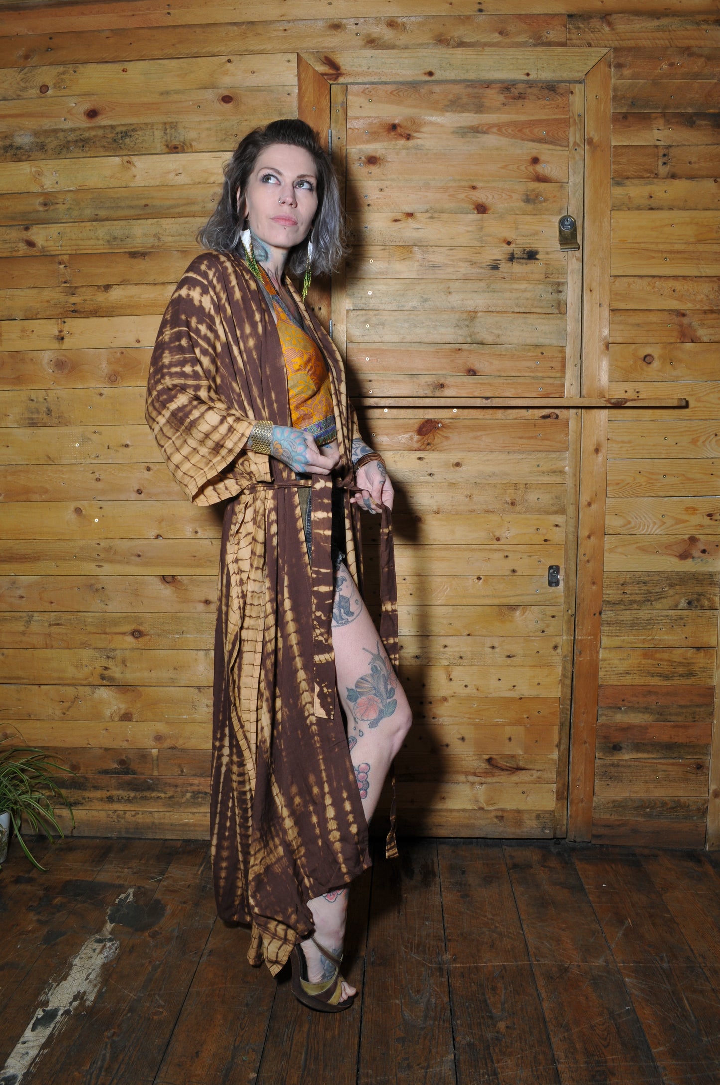 Tie Dye Kimono in Brown and Gold