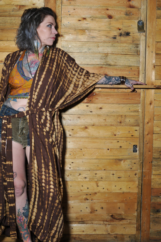 Tie Dye Kimono in Brown and Gold