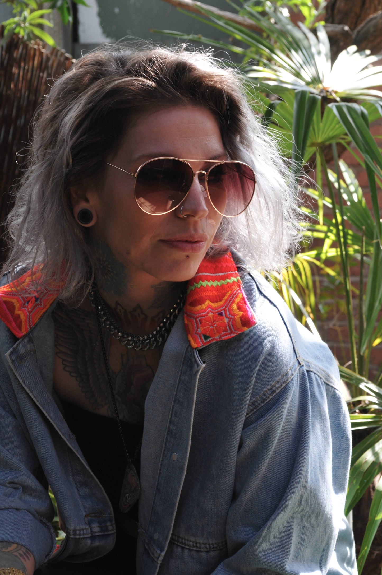 Denim Jacket with Vintage Hill Tribe Textile