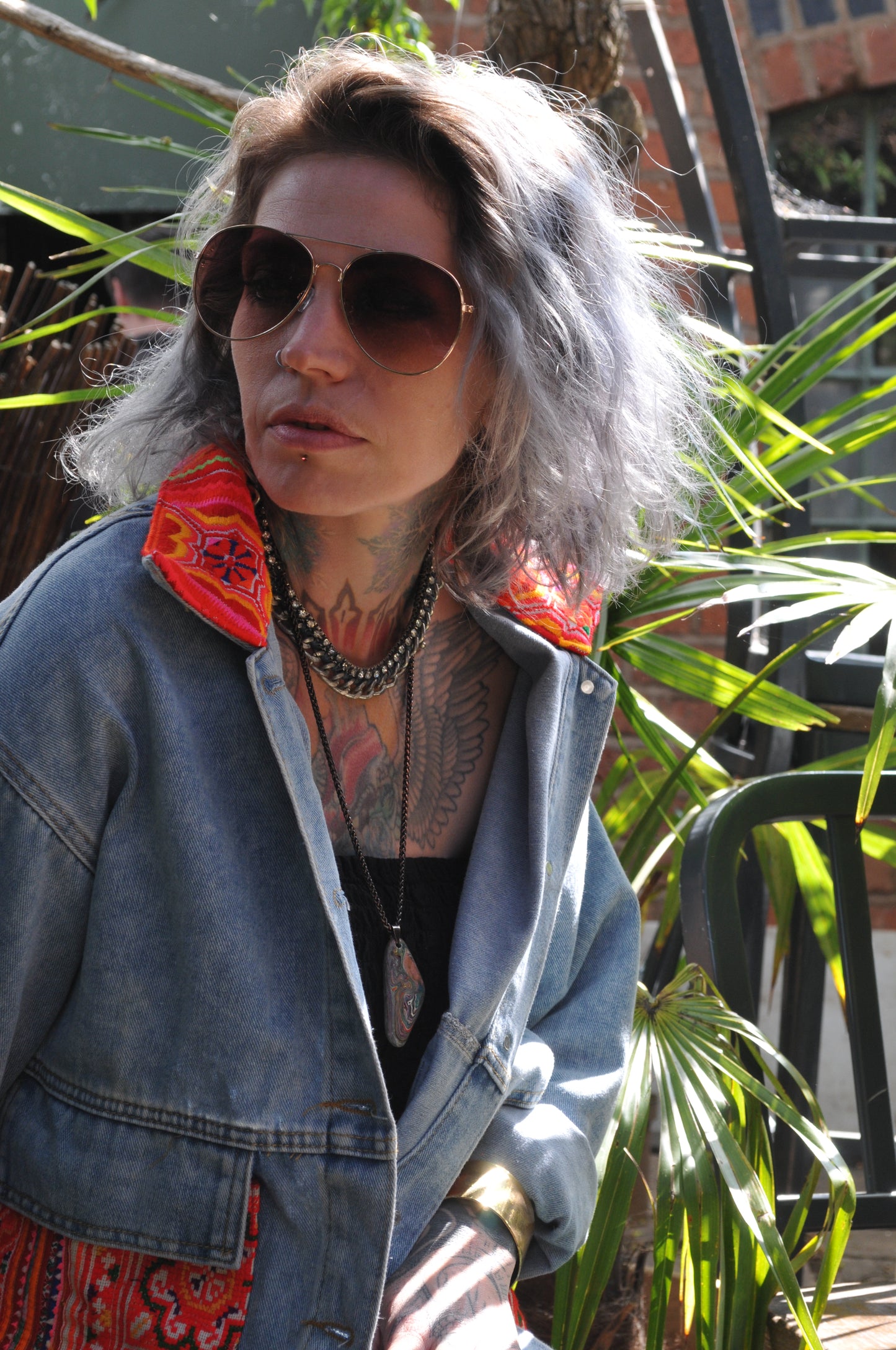 Denim Jacket with Vintage Hill Tribe Textile
