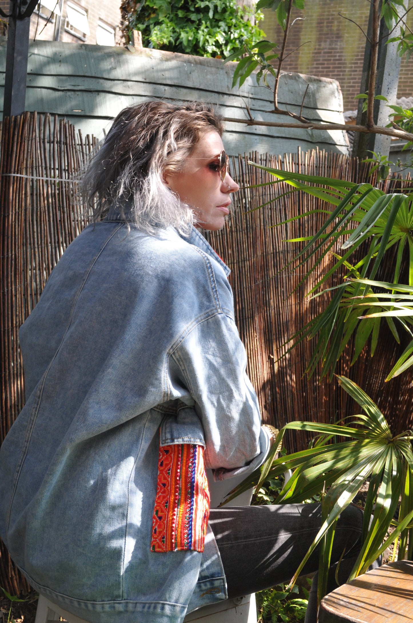 Denim Jacket with Vintage Hill Tribe Textile