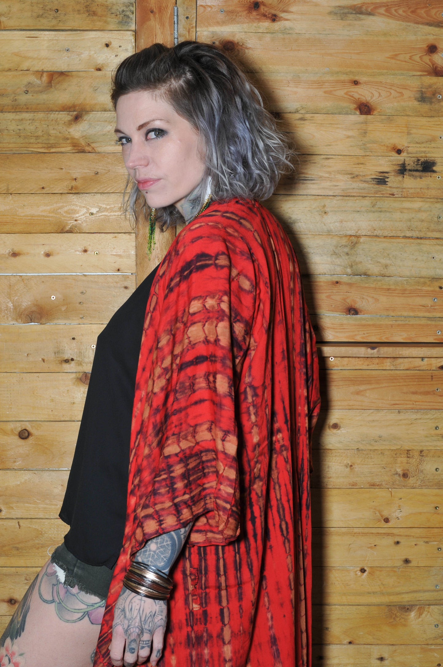 Tie Dye Kimono in Dusty Black