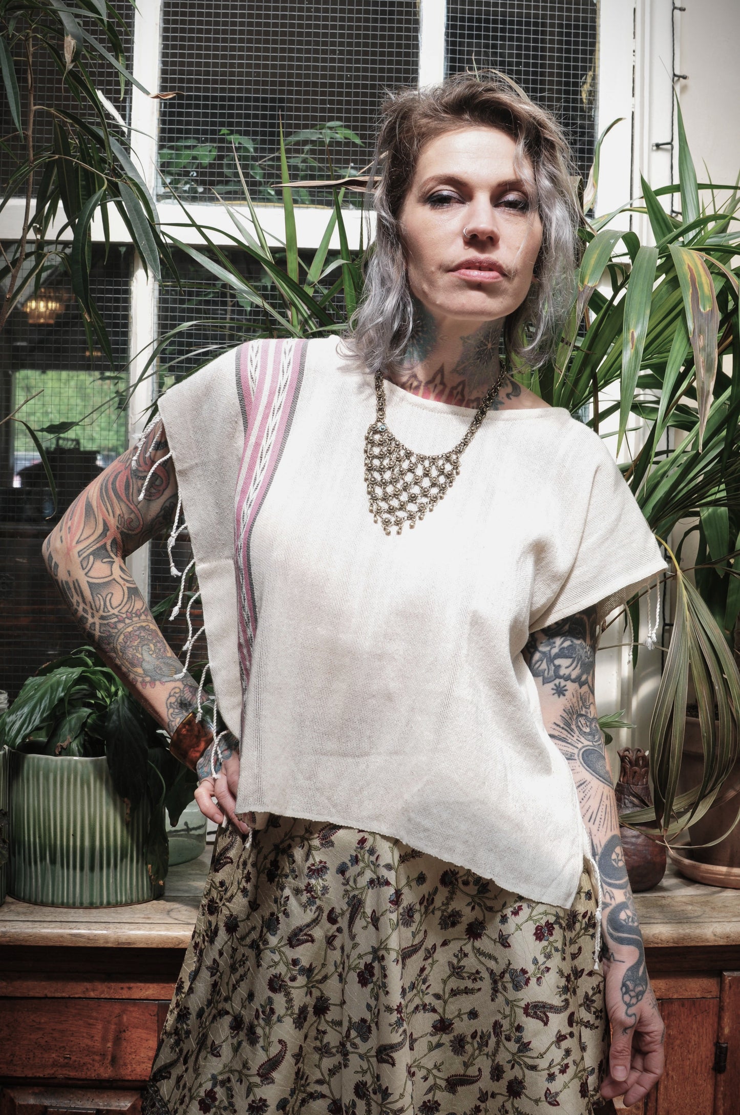 Organic Loom Crop Top with Blue Stripe