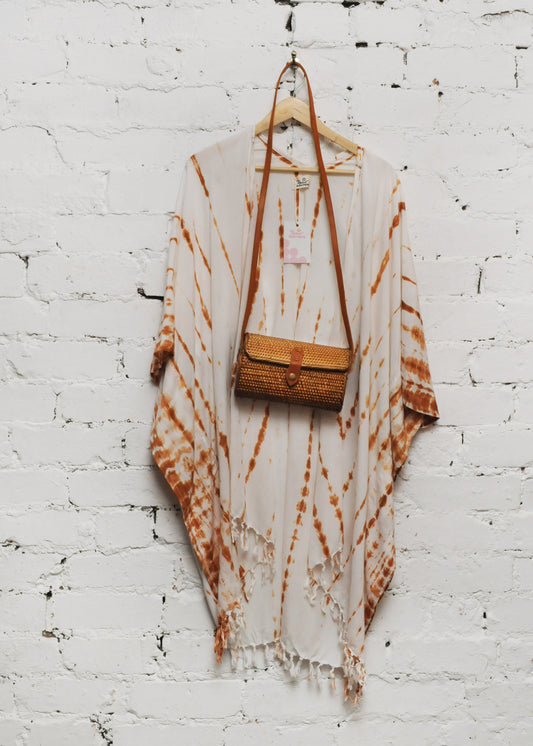 Fringed Cardigan in White & Brown