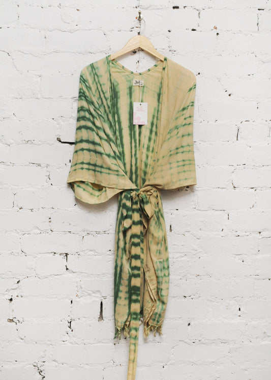 Fringed Cardigan in Cream & Green