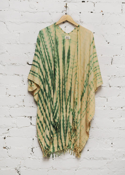 Fringed Cardigan in Cream & Green