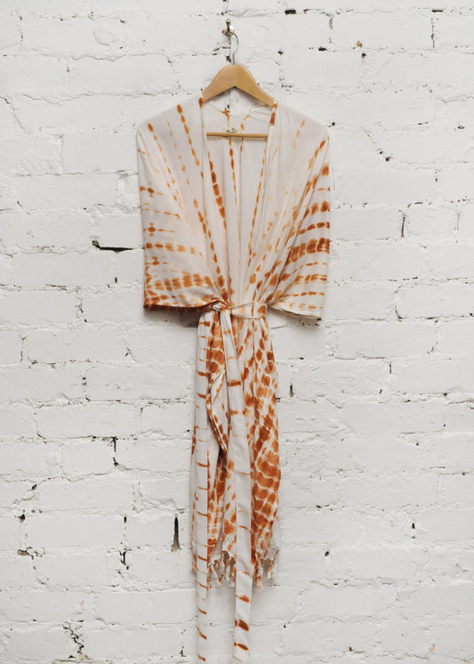 Fringed Cardigan in White & Brown