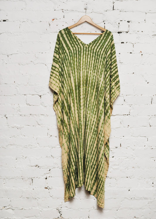 Kaftan Dress in Cream & Green
