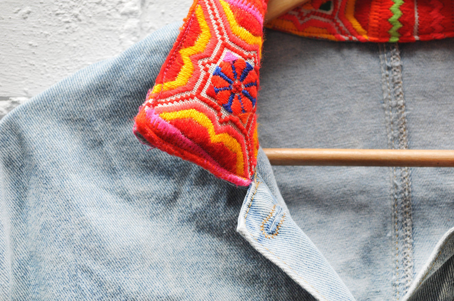 Denim Jacket with Vintage Hill Tribe Textile