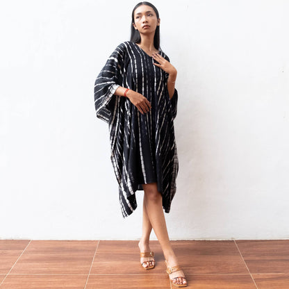 Midi Kaftan Dress in Black & White