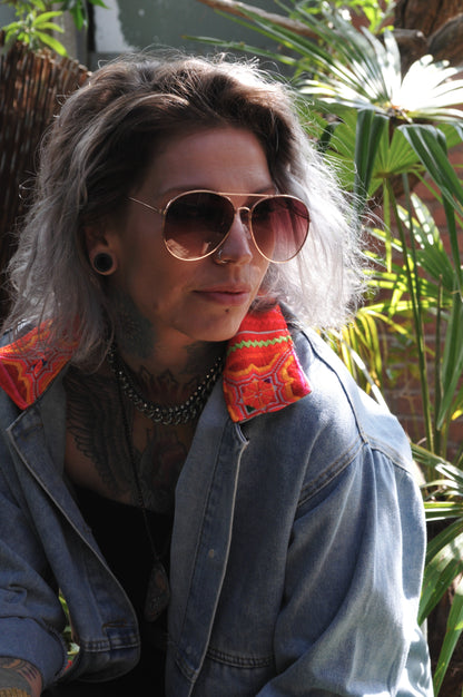 Denim Jacket with Vintage Hill Tribe Textile