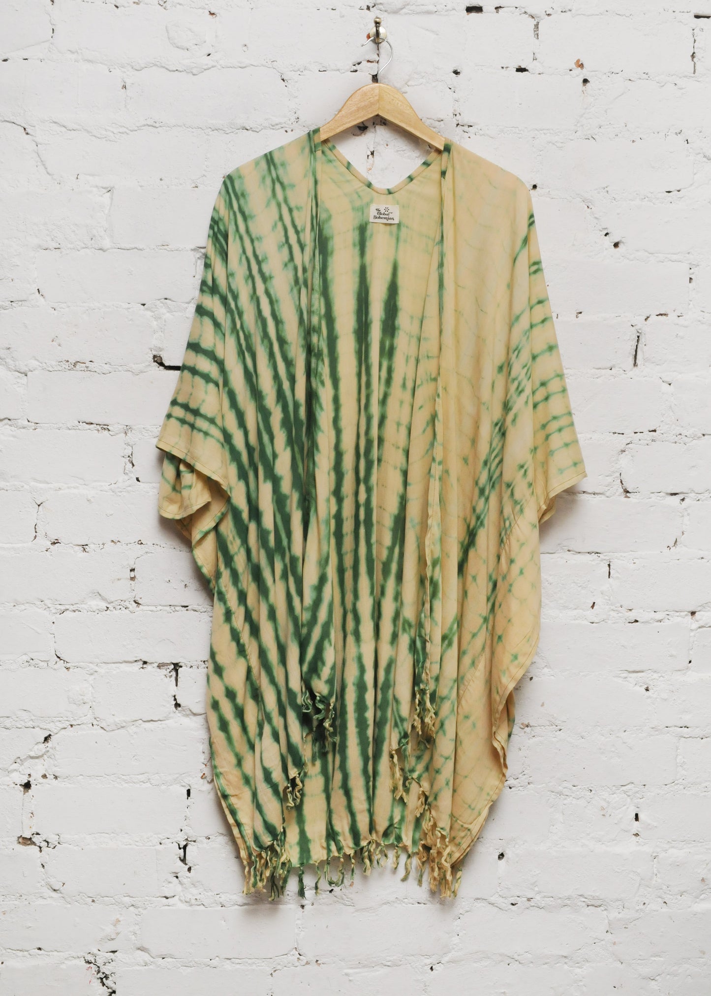 Fringed Cardigan in Cream & Green