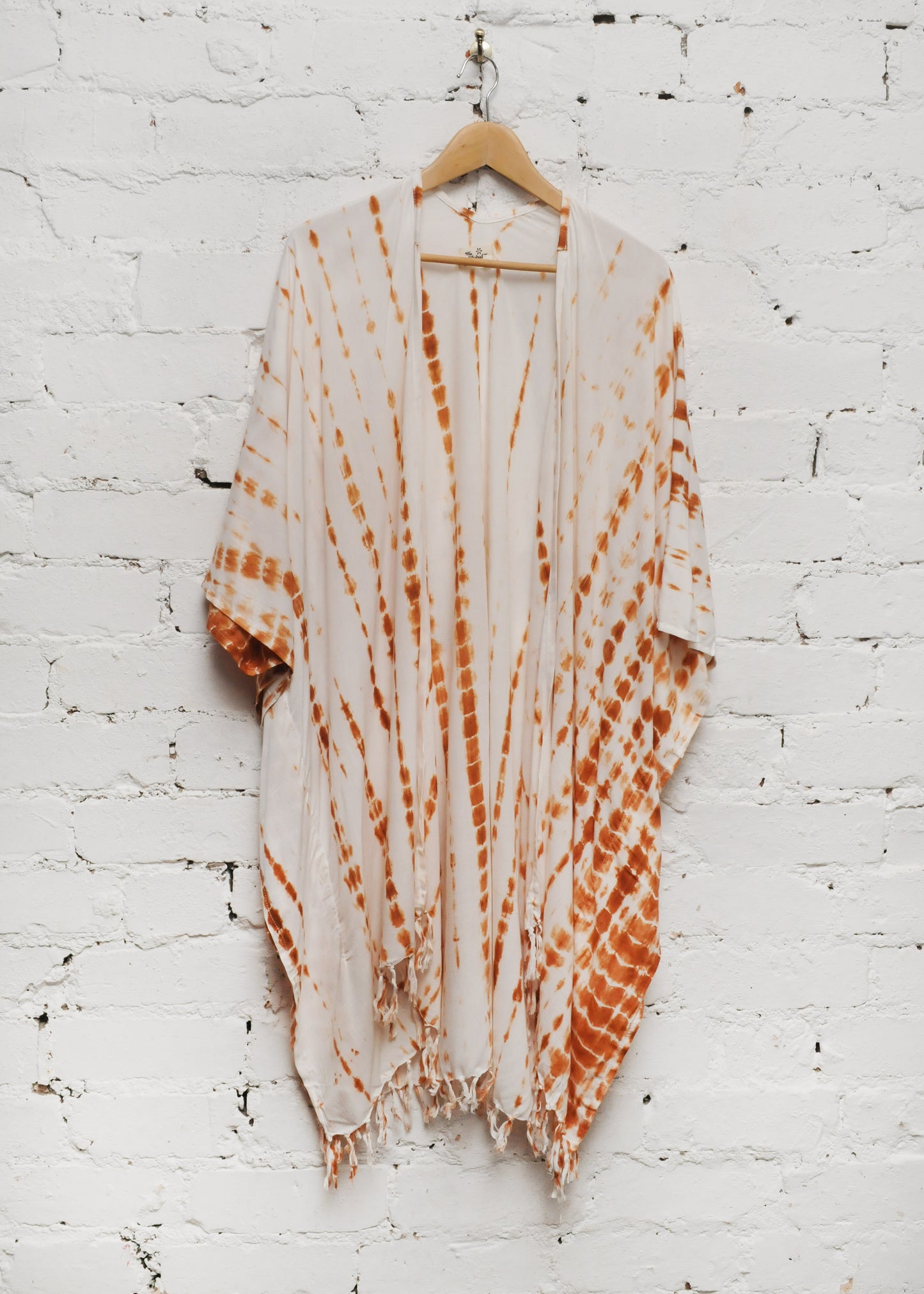 Fringed Cardigan in White & Brown