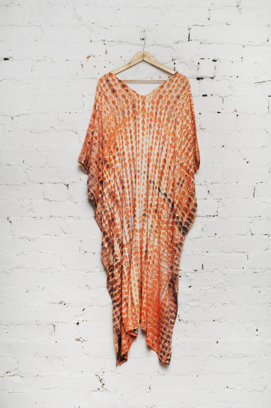 Kaftan Dress in Orange & Cream