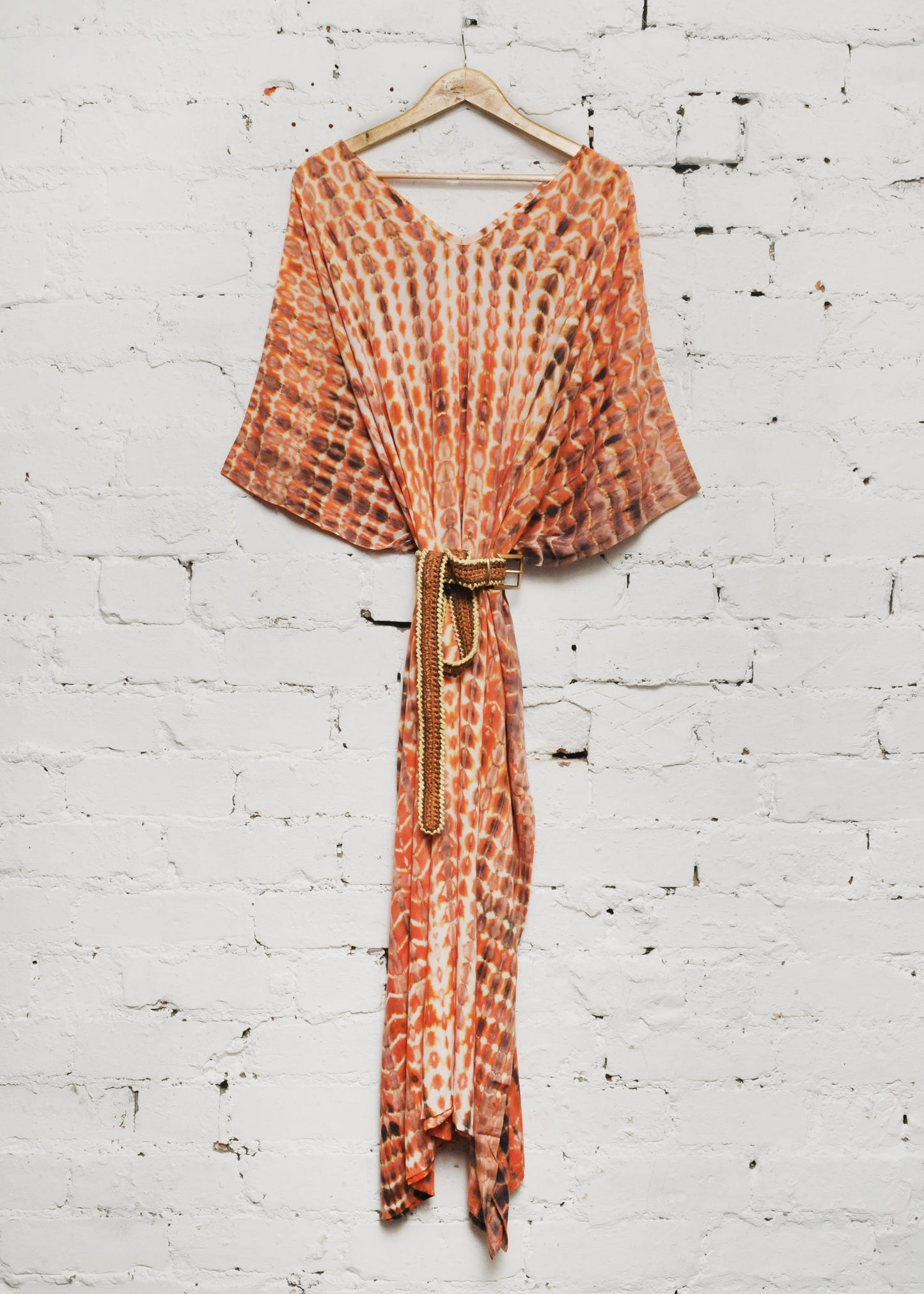Kaftan Dress in Orange & Cream