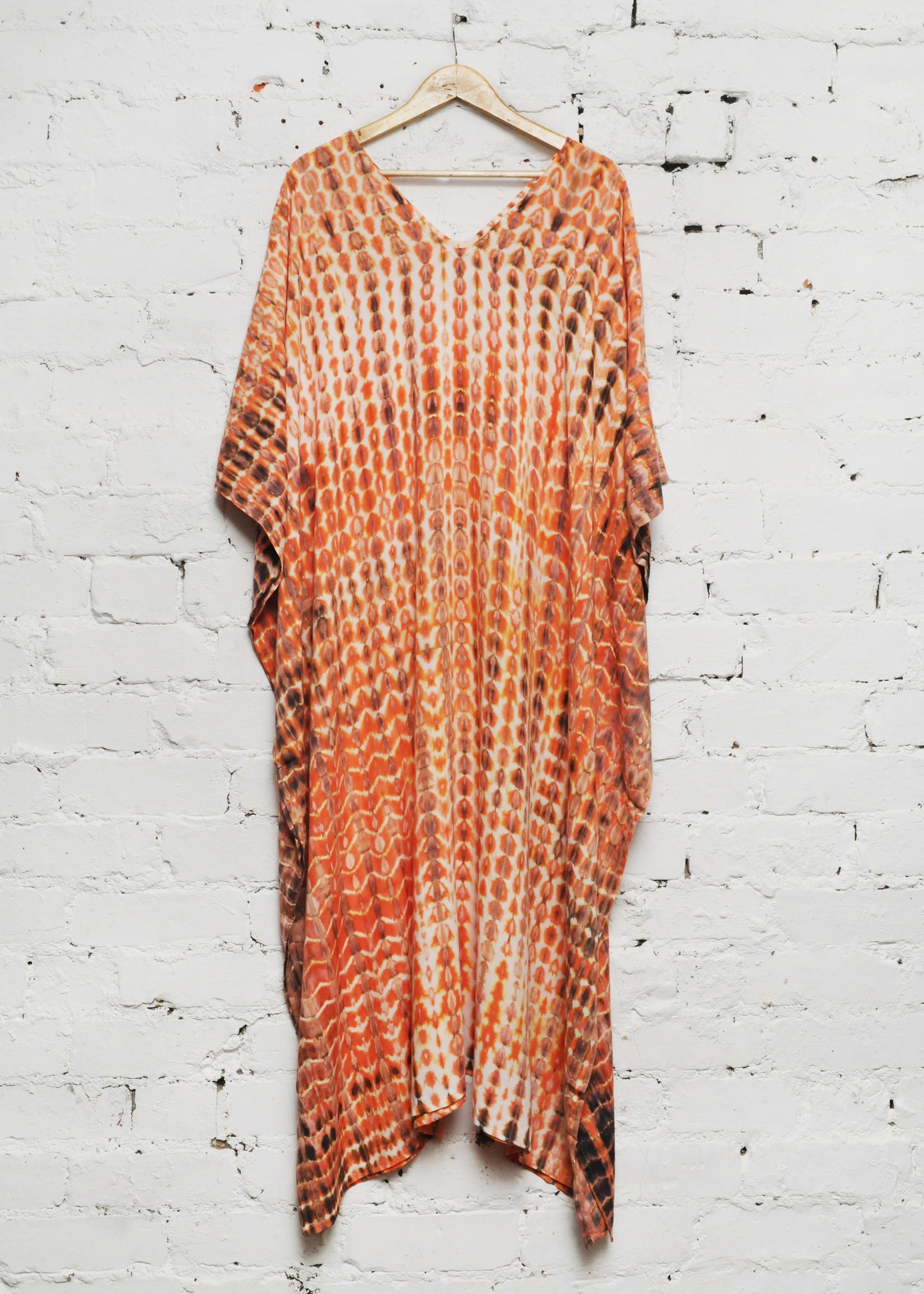 Kaftan Dress in Orange & Cream