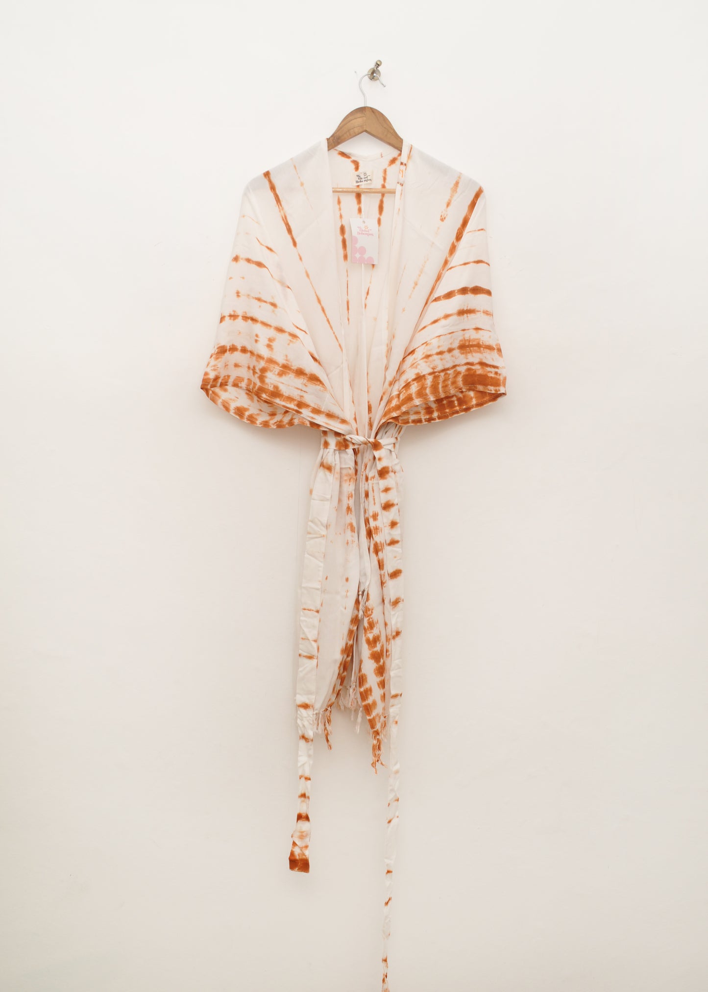 Fringed Cardigan in White & Brown