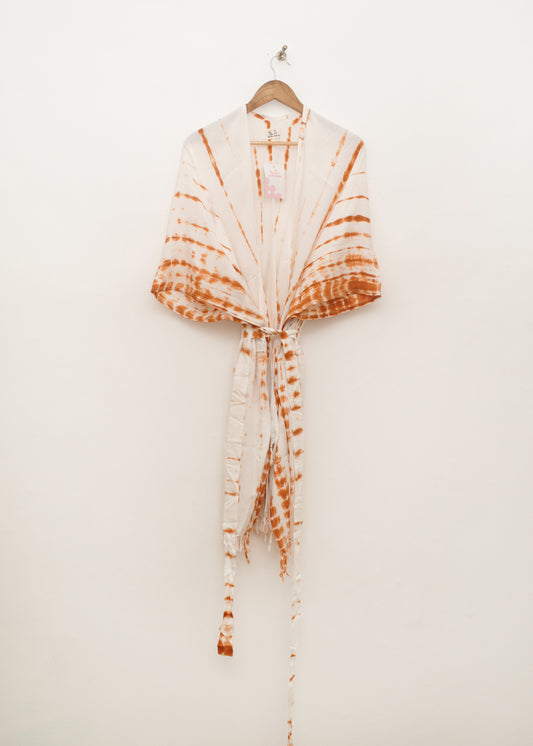 Fringed Cardigan in White & Brown