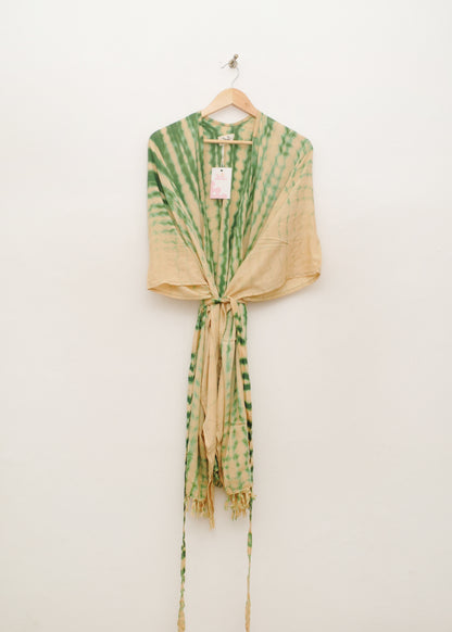 Fringed Cardigan in Cream & Green