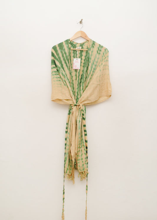 Fringed Cardigan in Cream & Green