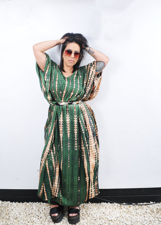 Kaftan Dress in Cream & Green