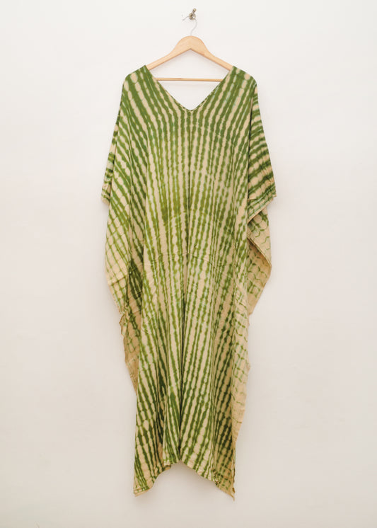 Kaftan Dress in Cream & Green
